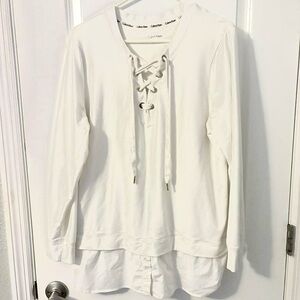 Calvin Klein Women's Cream Lace-Up Sweatshirt